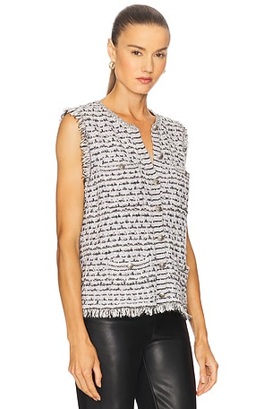 Autumn Cashmere Long Tweed Vest With Fringe in Light Grey