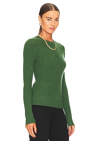 Autumn Cashmere Rib Crew Neck Top in Dark Green