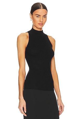 Autumn Cashmere Rib Mock Halter Top in Black