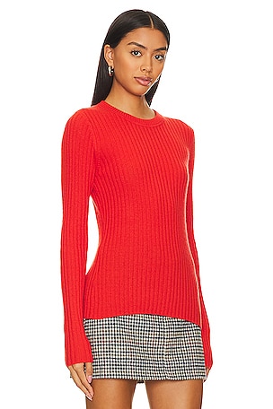 Autumn Cashmere Rib Crew Neck Top in Red