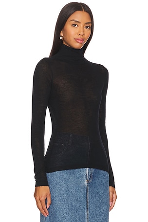 Autumn Cashmere Second Skin Sheer Mock in Black