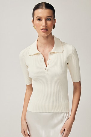Pearl Trimmed Polo Top Autumn Cashmere