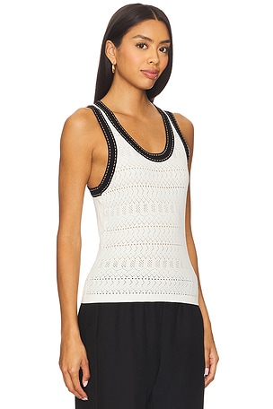 Autumn Cashmere Pointelle Racer Back Tank Top With Saddle Stitching in Ivory