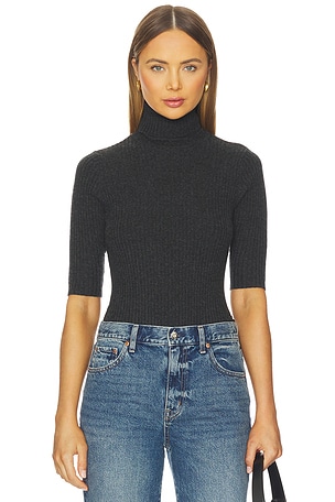 Cropped Elbow Sleeve Rib Turtleneck Top Autumn Cashmere