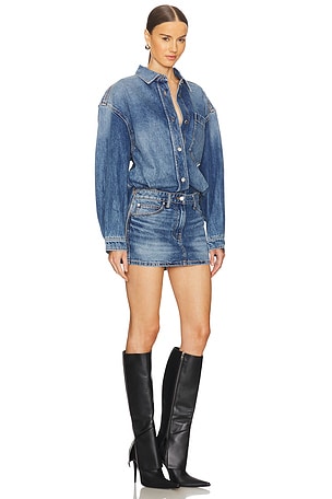 Alexander Wang Long Sleeve Prestyle Mini Shirt Dress in Denim-Medium