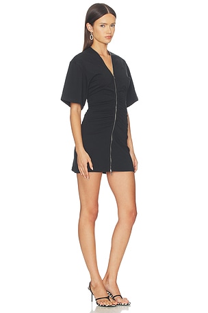 Alexander Wang Gathered T-shirt Dress With Continuous Loop Zipper in Black