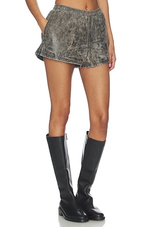 Alexander Wang Mid Rise Leather Mini Short in Charcoal