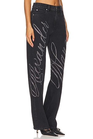 Alexander Wang Ez Mid Rise Relaxed Cursive Logo Jean in Black