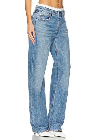 Alexander Wang Mid Rise Relaxed Straight Pointelle Undie in Denim-Light