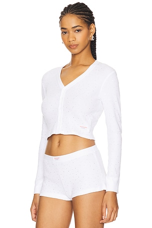 Alexander Wang Long Sleeve Waffle Cardigan in White