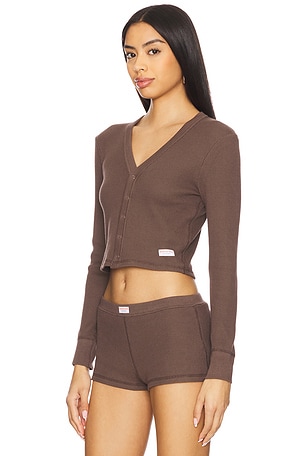Alexander Wang Long Sleeve Waffle Cardigan in Chocolate