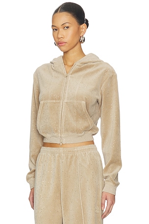 Alexander Wang Allover Hotfix Shrunken Hoodie in Tan