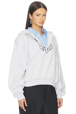 Alexander Wang Prestyled Slashed Hoodie With Cropped Shirt Dickie in Light Grey. Size XS. Also