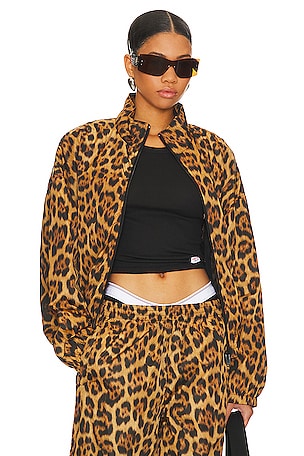 Leopard Track Jacket With Stacked Wang Puff Logo Alexander Wang