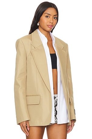 Alexander Wang Prestyled Oversized Boxy Blazer W/ Poplin Dickie in Tan