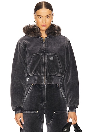 Velour Workwear Hoodie With Shearling Trim Hood Alexander Wang