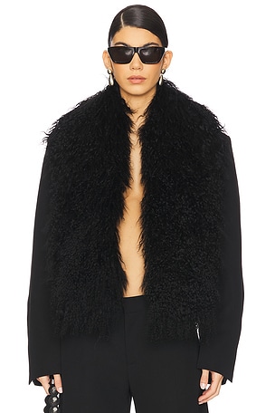 Cropped Blazer With Mongolian Fur Collar Alexander Wang