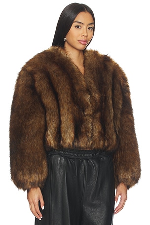 Alexander Wang Faux Fur Cropped Jacket in Brown