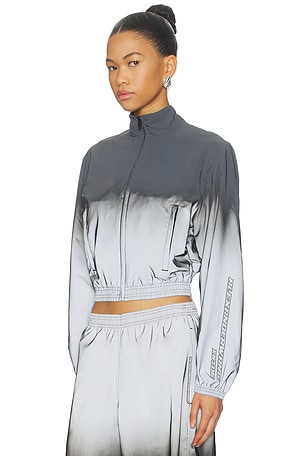 Alexander Wang Reflective Shrunken Track Jacket in Metallic Silver,Black