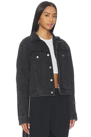 Alexander Wang Denim Track Jacket With Embossed Logo Panel in Black