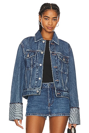 GG reversible denim jacket in blue and beige and ebony | GUCCI® US