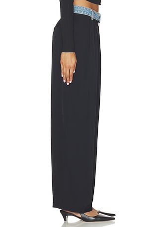 Alexander Wang Mid Rise Pant With Denim Waistband in Black