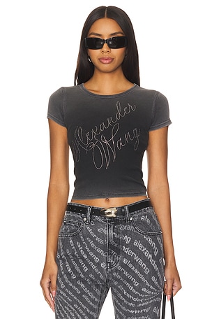 Fitted Tee With Hotfix Cursive Logo Alexander Wang