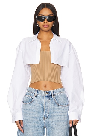 Ribbed Cami With Cropped Button Up Long Sleeve Shirt Alexander Wang