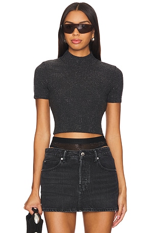 Mock Neck Tee With All Over Hotfix Crystal Alexander Wang