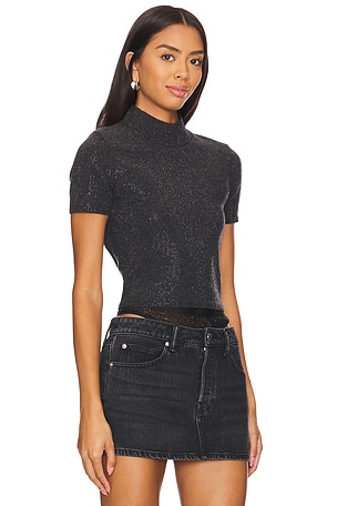 Alexander Wang Mock Neck Tee With All Over Hotfix Crystal in Black