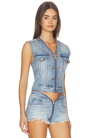 Alexander Wang Dipped V Trucker Vest in Blue. Size L. Also