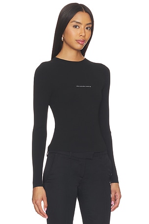 Alexander Wang Long Sleeve Crewneck Top With Jacquard Logo in Black
