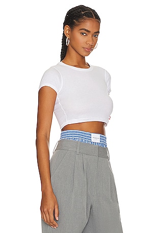 Alexander Wang Cropped Short Sleeve Crewneck Tee in White