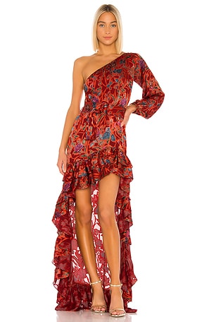 alexis red floral dress Alexis Vintage Ruffle Floral Chiffon Maxi Dress  Roselili