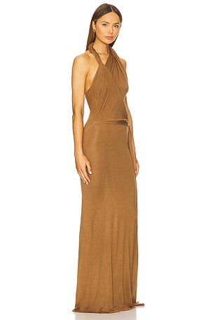 Aya Muse Halter Maxi Dress in Brown