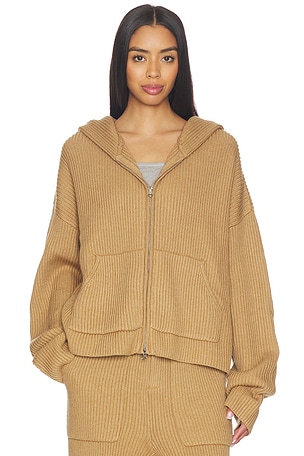 Aya Muse Knit Zip Up Hoodie in Beige. Size XXS. Also