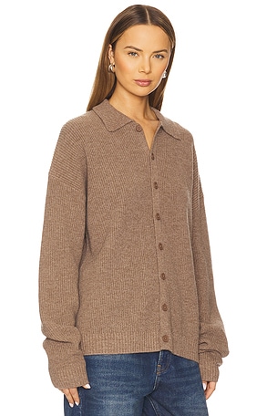 Aya Muse Relaxed Knit Button Up Sweater in Tan