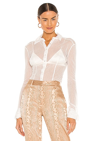 Aya Muse Lila Mesh Shirt in Off White | REVOLVE