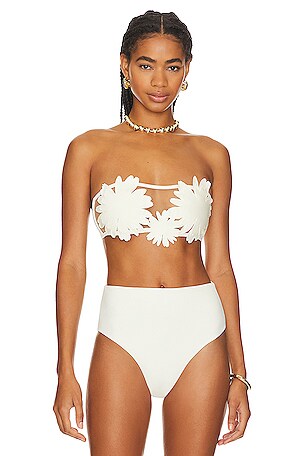 white high waisted bandeau bikini