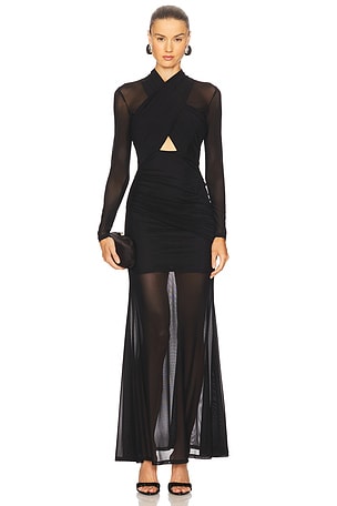 Veria Wrap Mesh Maxi Dress Bardot