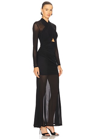Bardot Veria Wrap Mesh Maxi Dress in Black