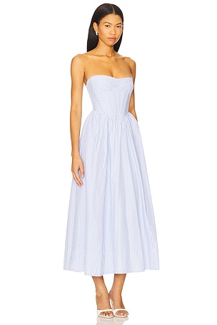 Bardot Lola Corset Stripe Midi Dress in Baby Blue