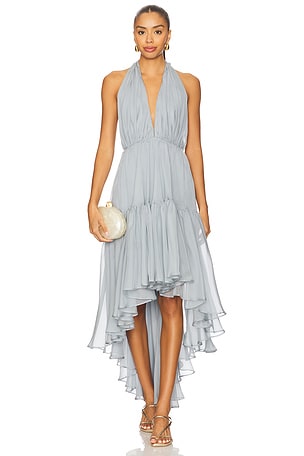 x REVOLVE Leona High Low Ruffle Dress Bardot