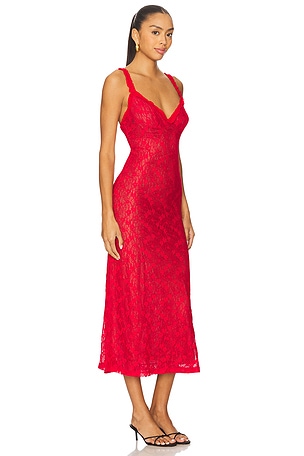 Bardot Alegra Stretch Lace Midi Dress in Red