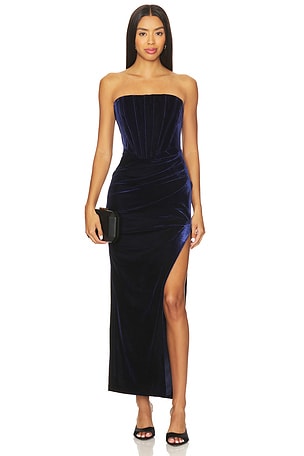 x REVOLVE Everlasting Velour Midi Dress Bardot