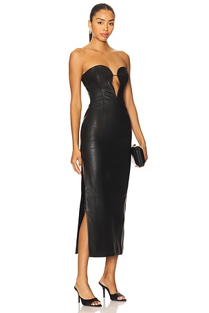 VESTIDO MIDI DE COURO SINTÉTICO ELENI Bardot