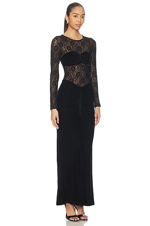Bardot Helenie Velour Lace Maxi Dress in Black