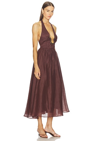 Bardot Cavarly Ramie Halter Dress in Chocolate
