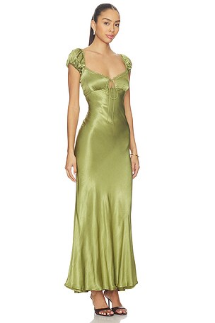 Bardot Stasia Satin Maxi Slip Dress in Green