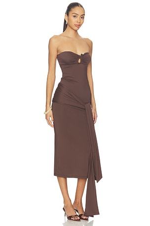 Bardot Laverne Strapless Midi Dress in Chocolate